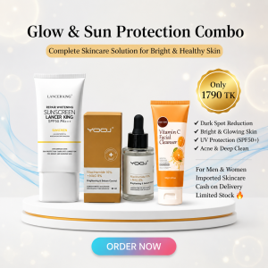 🔥 Imported Glow & Sun Protection Combo (3 in 1) – Niacinamide Serum + SPF50+ Sunscreen + Vitamin C Facewash | Brightening & Oil Control Skincare Set
